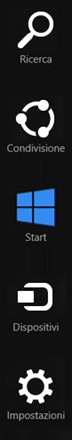 barra degli accessi (charm bar) di Windows 8, interfaccia metro