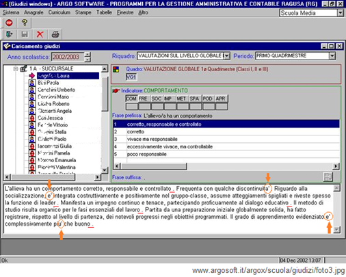 schermata software Argo Giudizi