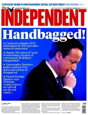 Handbagged! David Cameron's promise of EU referendum by 2017 provokes storm of controversy  – prima pagina di The Independent, 24 January 2013