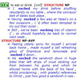 esempi d'uso del verbo neck dal database lessicale DANTE