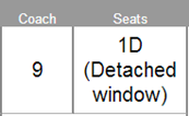 Seats: 1D (Detached window)