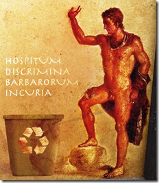 HOSPITUM DISCRIMINA BARBARORUM INCURIA (“la differenza è dell’ospite, l’indifferenza del barbaro”) – cassonetto per la raccolta differenziata a Pompei