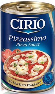 barattolo di Pizzassimo Cirio con le scritte Pizza Sauce e Autentico Italiano