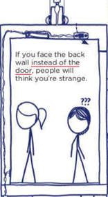 [dettaglio di cabina di ascensore] If you face the back wall instead of the door, people will think you’re strange. 