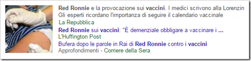 esempi di notizie su intervento di Red Ronnie sui vaccini