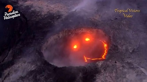 “volcano with a smiling lava face”