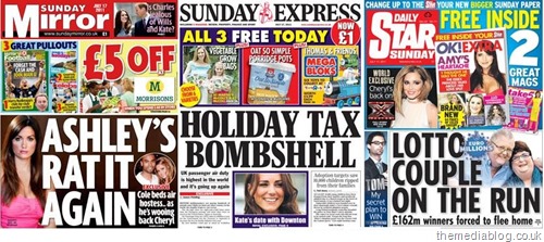 Sunday tabloids: The Sunday Mirror, Sunday Express, Daily Star on Sunday
