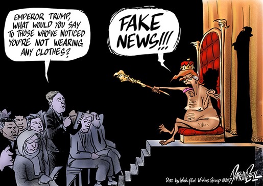 “Emperor Trump, what would you say to those who’ve noticed you’re not wearing any clothes?” “FAKE NEWS!!!”