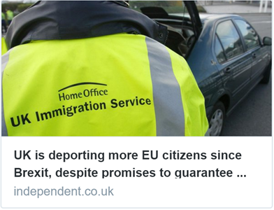 Brexit: Deportations of EU citizens soar since referendum. The number of EU citizens being removed from the UK has now increased fivefold since 2010 – The Independent, 10 September 2017