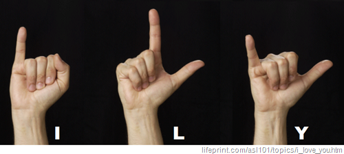 immagine che mostra la sequenza I, L e Y nella lingua dei segni americana