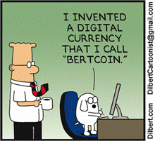 Dogbert, il cane di Dilbert, annuncia “I invented a digital currency that I call ‘Bercoin?”