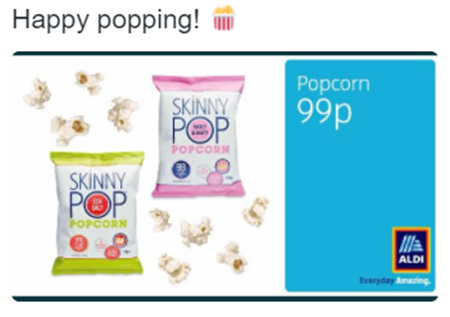 Pubblicità inglese di popcorn: Happy popping 99p