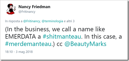 tweet di @Fritinacy: “(in the busness, we call a name like EMERDATA a #shitmanteau. I this case, a #merdemanteau)”.