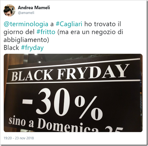 Andrea Mameli: a #Cagliari ho trovato il giorno del #fritto (ma era un negozio di abbigliamento) Black #fryday