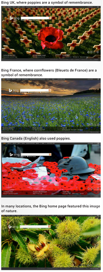 immagini usate per la pagina di sfondo di Bing