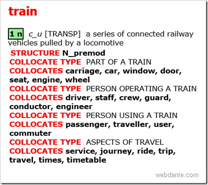collocazioni di train usato come modificatore in sintagmi del tipo NOUN+NOUN