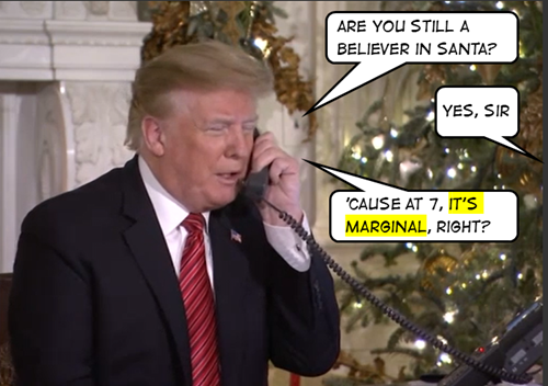 Trump: “Are you still a believer in Santa?” Bambina: “Yes, sir” Trump: “Because at seven, it’s marginal, right?”