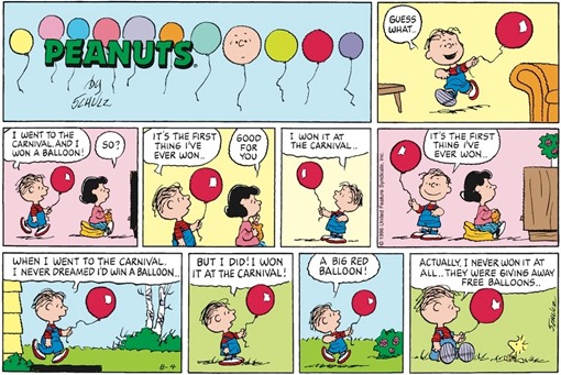 Linus da Lucy con un palloncino rosso: I went to the carnival and I won a balloon