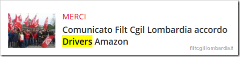 Comunicato Filt Cgil Lombardia accordo Drivers Amazon
