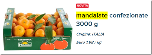 cassetta di agrumi con descrizione “mandalate confezionate”