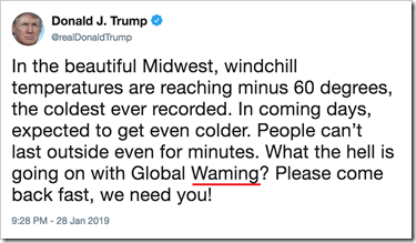 In the beautiful Midwest, windchill temperatures are reaching minus 60 degrees, the coldest ever recorded. In coming days, expected to get even colder. People can't last outside even for minutes. What the hell is going on with Global Waming? Please come back fast, we need you!