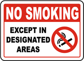 cartello NO SMOKING except in designated areas