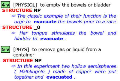 4 [physiol]  to empty the bowels or bladder  5 [phys]  to remove gas or liquid from a container