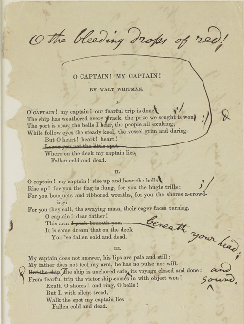Bozza di stampa con correzioni autografe di Whitman per la ristesura del 1871