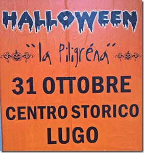 manifesto che pubblicizza Halloween e la Piligréna a Lugo di Romagna