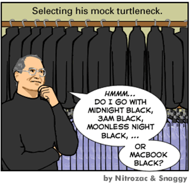 Steve Jobs davanti a un guardaroba pieno di maglioncini neri