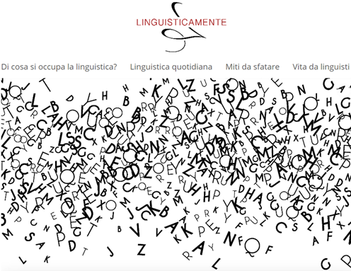 immagine della home page di Linguisticamente, con categorie di argomenti: di cosa si occupa la linguistica; linguistica quotiduana; miti da sfatare, vita da linguisti