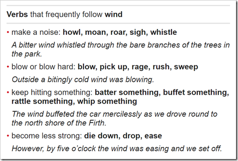 esempi di verbi associati a wind