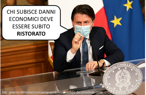 foto di Conte che dice “Chi subisce danni economici deve essere subito ristorato”