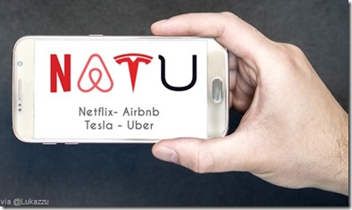 Immagine con acronimo NATU formato dai logo di Netflix, Airbnb, Tesla e Uber