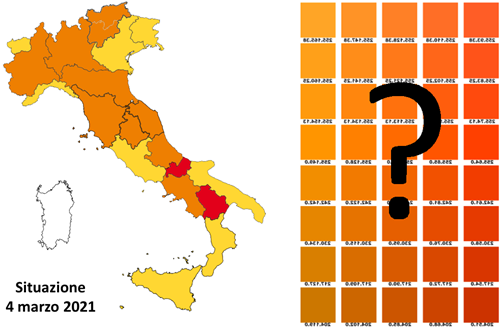 cartiina con le regioni rosse, gialle e arancione al 4 marzo 2021