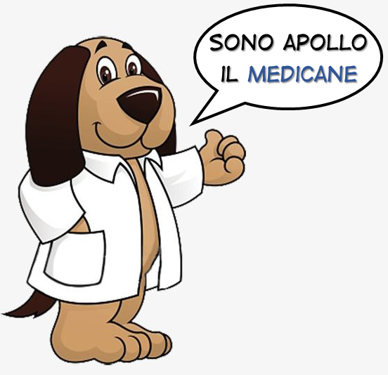 vignetta con Apollo il medicane (cane con camice bianco)