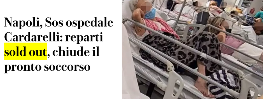 Titolo di Repubblica, 1 agosto 2022: “Napoli, SOS ospedale Cardarelli: reparti sold out, chiude il pronto soccorso”