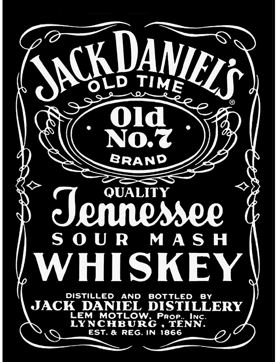 Etichetta del whisky Jack Daniel’s, “old time”, “quality Tennessee sour mash whiskey”