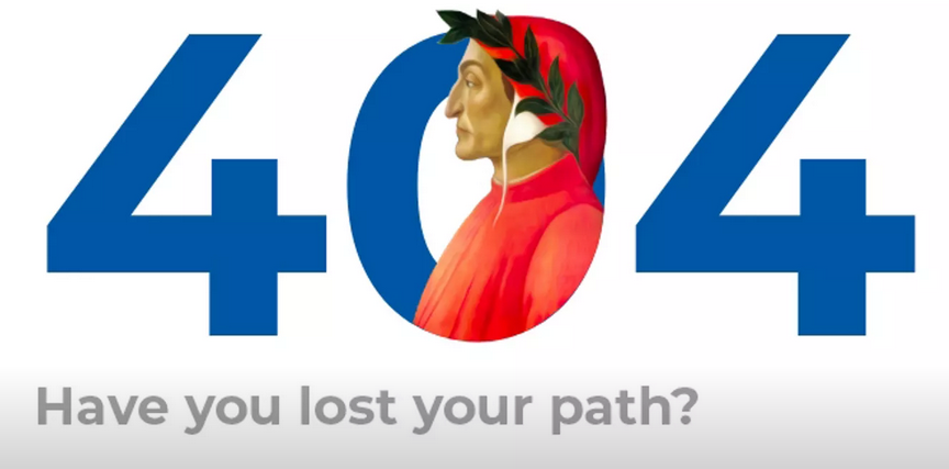 immagine: 404 Have you lost your path? con ritratto di Dante Alighieri