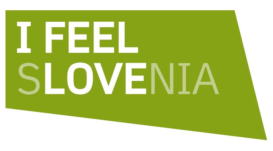 logo I FEEL SLOVENIA con parola LOVE in grassetto