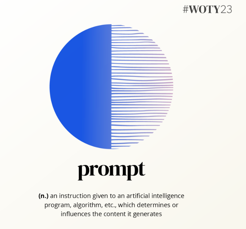definizione di prompt: an instruction given to an artificial intelligence program, algorithm, etc., which determines or influences the content it generates.