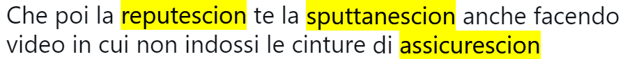 tweet di Luca Bottura: “Che poi la reputescion te la sputtanescion anche facendo video in cui non indossi le cinture di assicurescion”