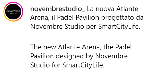 testo: “La nuova Atlante Arena, il Padel Pavilion profettato da Novembre Studio per SmartCityLife