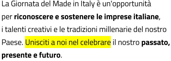 Testo: La Giornata del Made in Italy è un'opportunità per riconoscere e sostenere le imprese italiane, 
